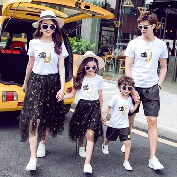 

Mother Father Kid Matching Clothes Irregular Rhinestone Skirt for Mommy and Me Dress Mom and Daughter Dress Mum Son Outfits