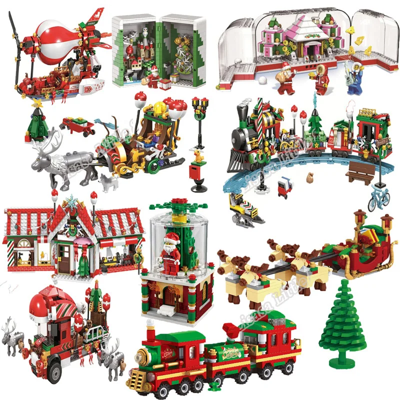 Legoinglys Winter Village House Train City Creator Christmas Sets Balloon Santa Crystal Box Blocks Toys Kid Legoinglys Christmas