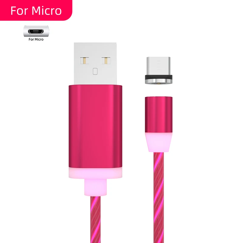 Плавный свет кабель для зарядки многофункциональный micro usb кабель Универсальная линия передачи данных 1 м магнитное притяжение Usb кабель-удлинитель - Цвет: Red for Micro