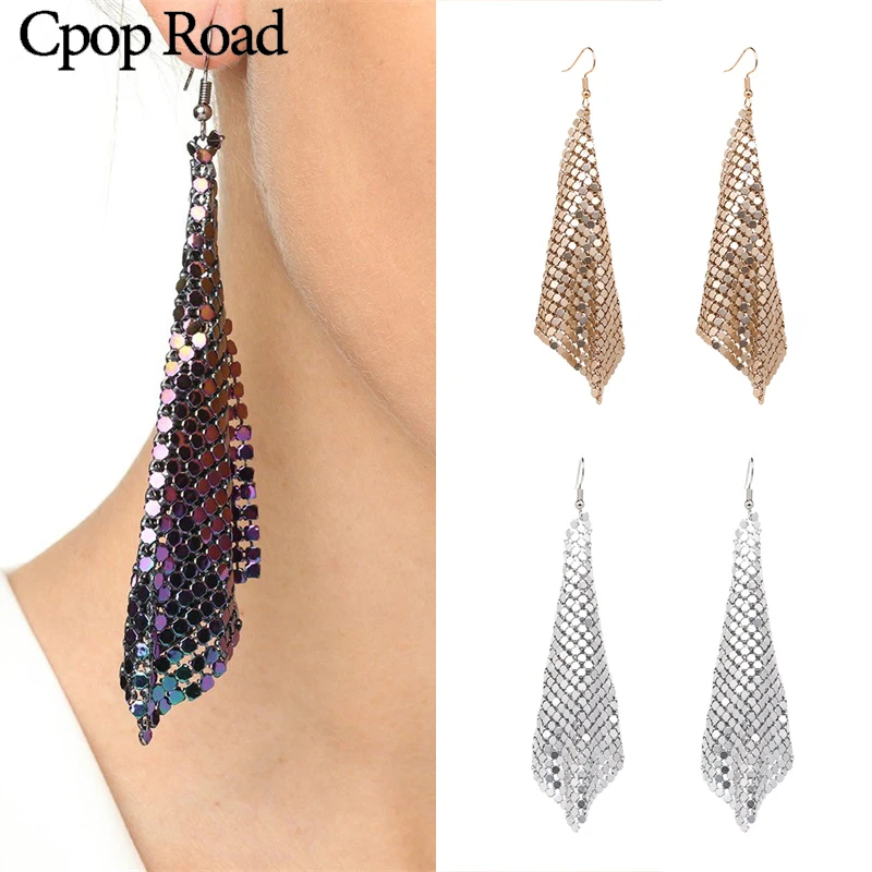 

Cpop Trendy Personality Sequins Metal Tassel Earrings Indian Punk Glitter Statement Earrings Fashion Jewelry Women Accessories