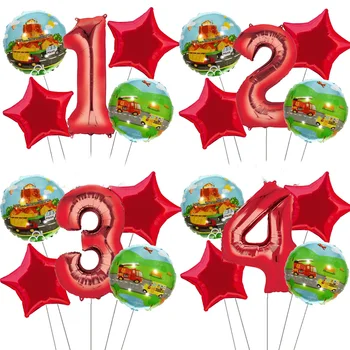 

5pcs Cartoon Toys Car Truck Police Bus Balloon 1st Birthday Party Decorations 18 inch Star Ballon Globos