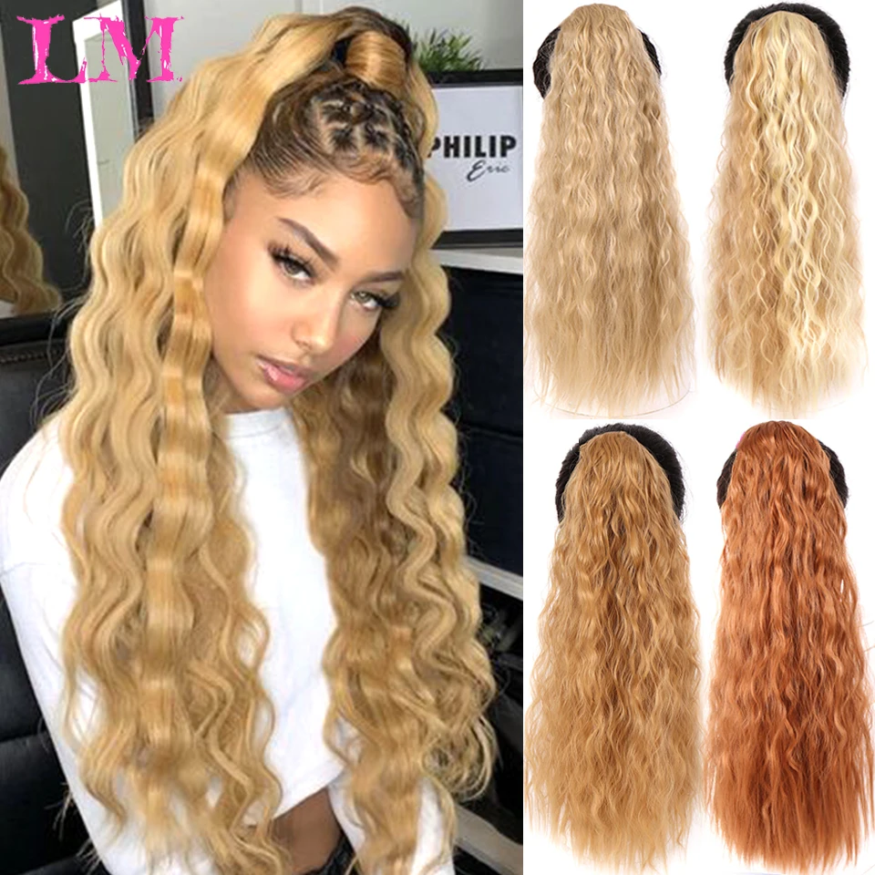 LM Beauty Drawstring Afro Kinky Curly Ponytail Hair Indian Extensions Pony Tail for Women Black Brown Clip in | Шиньоны и парики