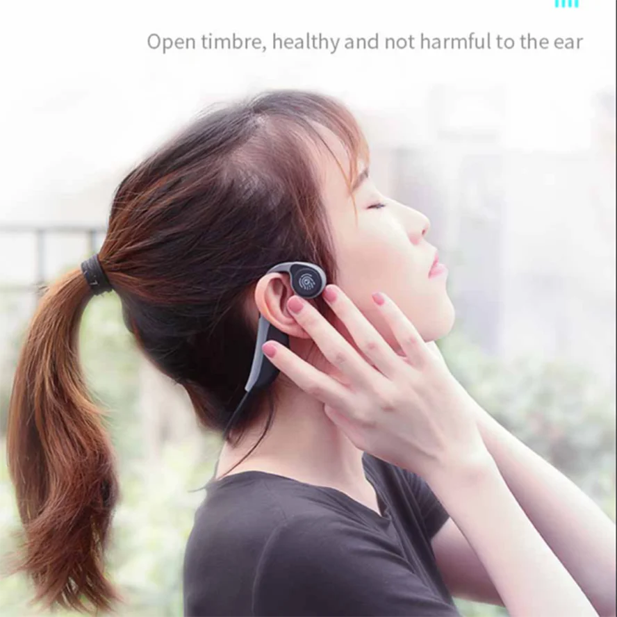 Bone conduction exercise Bluetooth 5.0 earphone stereo wireless music sports smart voice-control noise-reduction waterproof