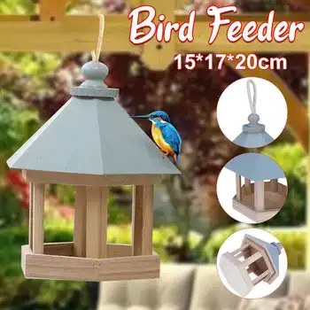 

Bird Feeder Outdoor Wooden Hanging Bird Food Container for Balcony Garden Park Hummingbird Feeder for Parrots