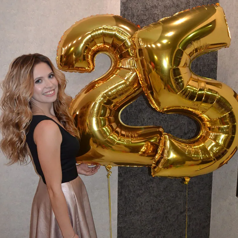 32/40inch Number Aluminum Foil Balloons Rose Gold Silver Digit Figure Balloon Child Adult Birthday Wedding Decor Party Supplies 4