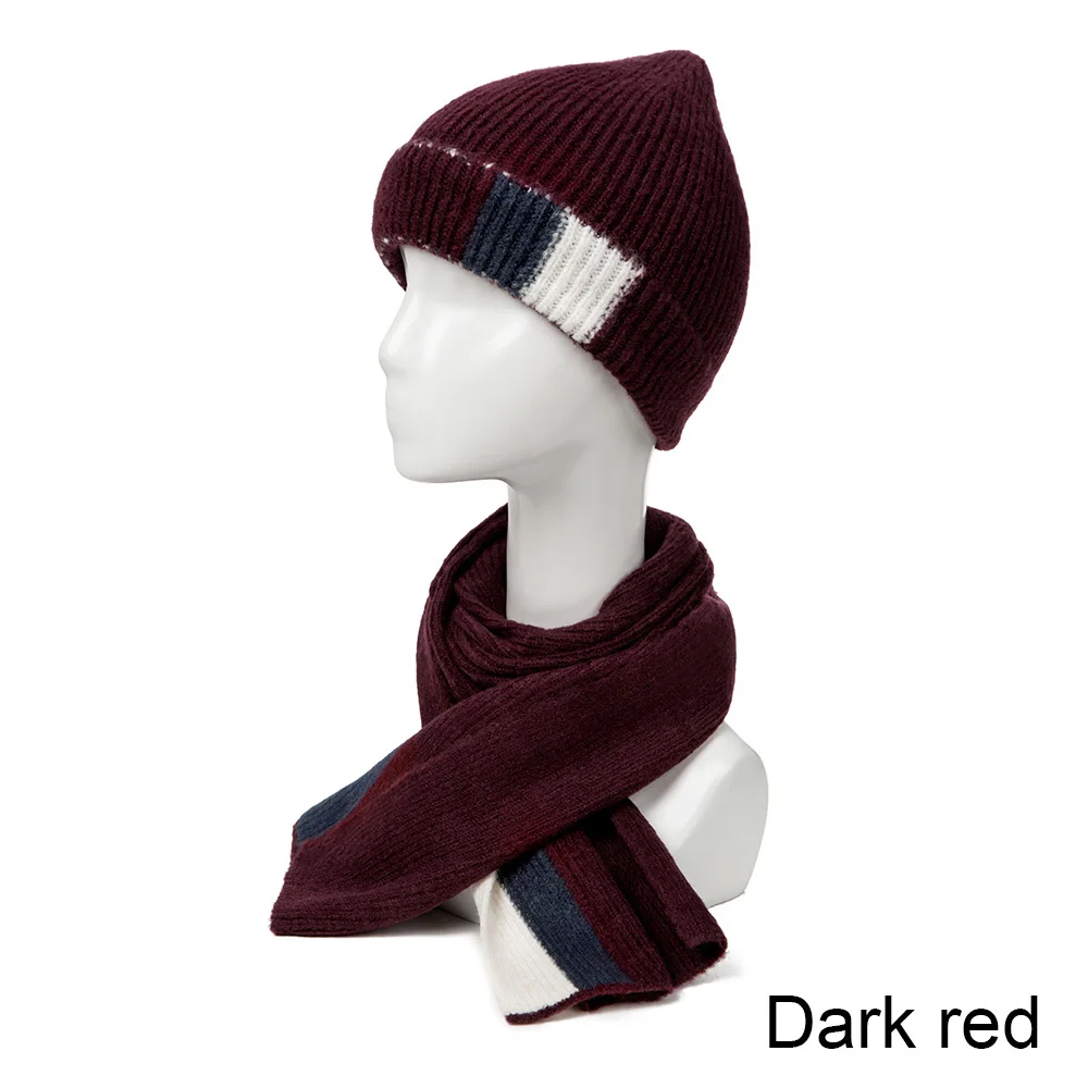 Женский Зимний вязаный шарф, набор, шарф бини, шапка, легкие шарфы, кашемировые теплые шапки, шарфы для детей и мужчин - Цвет: Dark Red