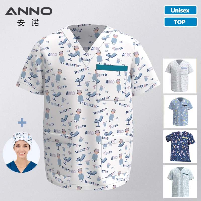 ANNO Hospital Staff Medical Nursing Uniforms Clothing Scrub Tops for Male Female Dental Clinic Supplies Nurse Uniforms Shirt