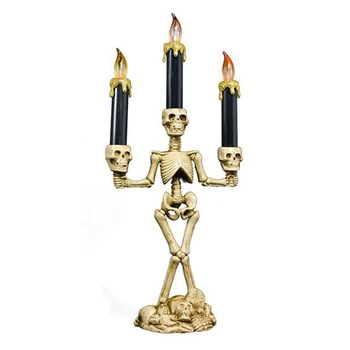 

3-Arms LED Skeleton Candle Light Stand for Halloween Party Halloween LED Candelabra Horror Skull Party Bar KTV Lamp Home Decorat