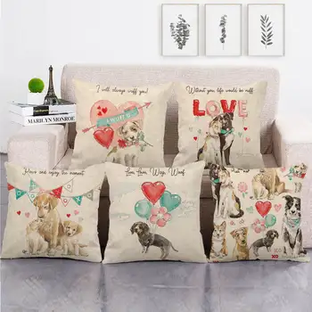 

45cm*45cm watercolor lovely dogs and balloon pattern linen/cotton pillow covers sofa pillowcase cushion cover decorative pillows