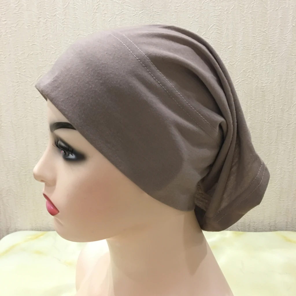 Muslim Turban Pure Color Stretch Inner Hijabs For Caps Ready To Wear Women Head Scarf Under Hijab Bonnet