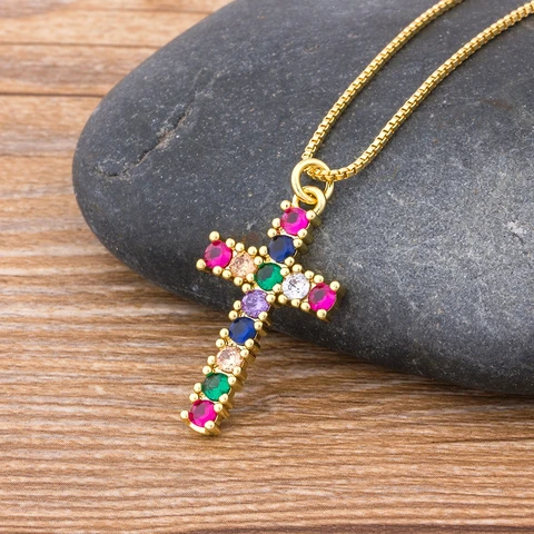 Cross Crystal Pendant Gold Chain Necklace AAA Shiny Cubic Zirconia Choker Necklaces Fashion Jewelry Gifts For Women
