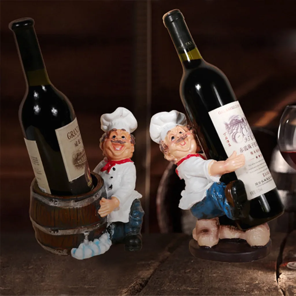 

Funny Fat Chef Wine Rack Resin Bottle Holder Practical Sculpture Wine stand Home Decoration Interior Crafts Christmas Gift *