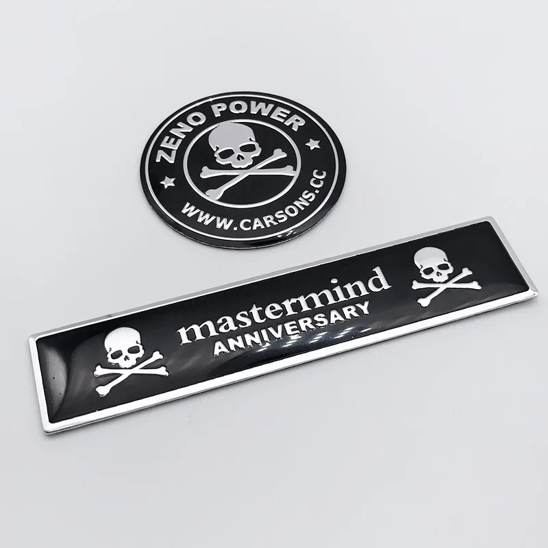 

1pcs 3D Aluminum Skull Mastermind Sticker Round Emblem Badge Metal Decal for Cadillac Fiat Dodge Lexus Audi BMW Honda Toyota VW