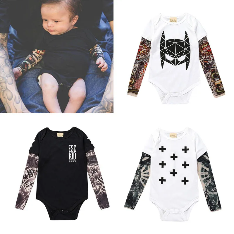 

Newborn Boy And Girl Baby Flower Arm Tattoo Fake Two Long-Sleeved Romper Baby Romper Jumpsuit Sunsuit Outfits T-Shirt Clothes