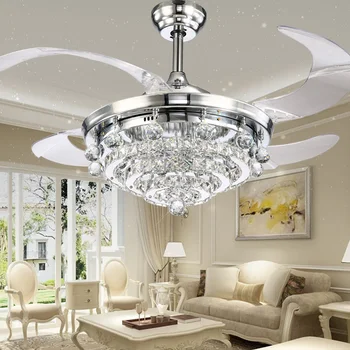 

Luxury Crystal LED Ceiling Fans Crystal Light Dining Room Living Room Fan Droplights Modern Clear Glass Art Deco Iron AC 10 232