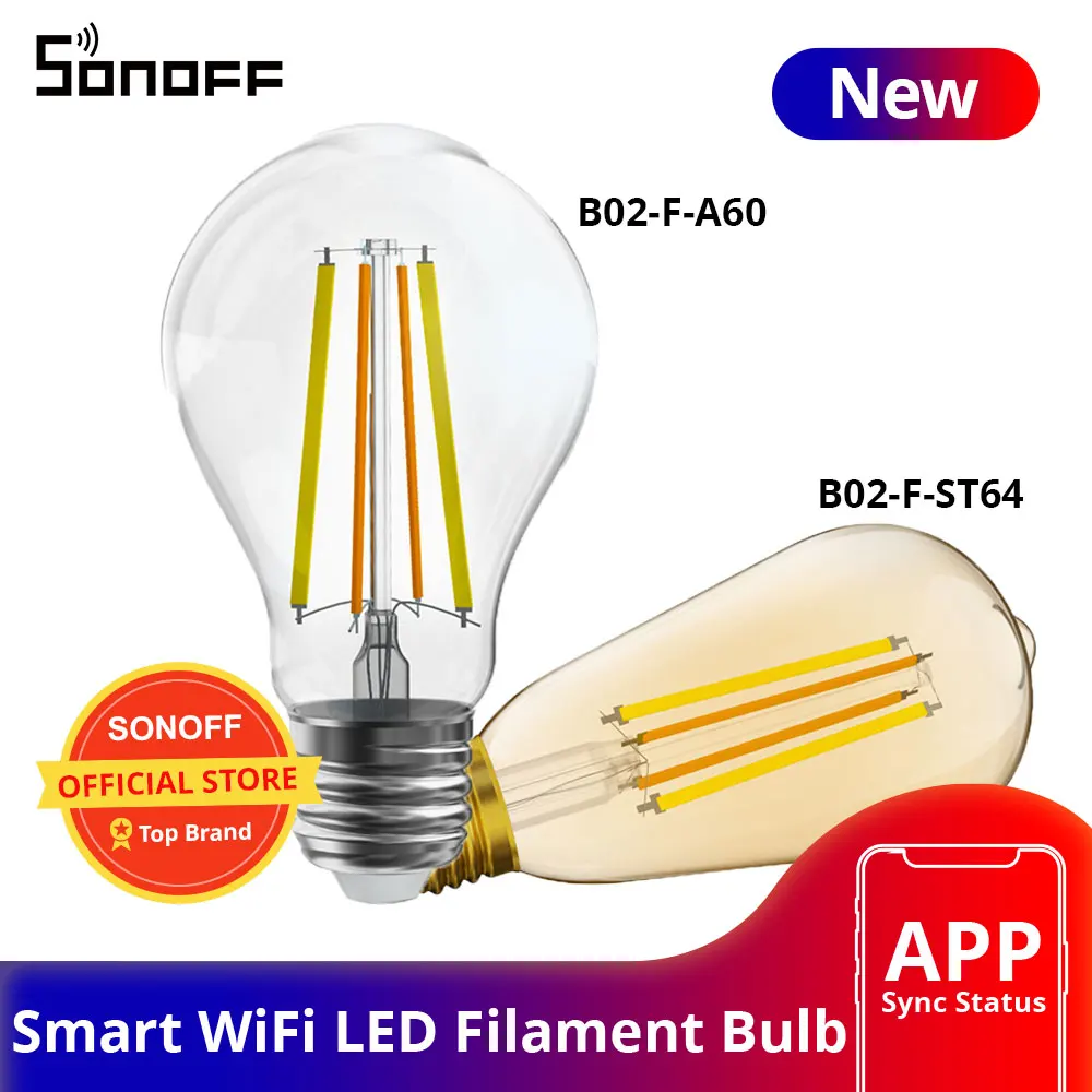 SONOFF B02-F A60/ ST64 WiFi inteligente bombilla de filamento LED E27 bombillas de luz ajustables lámpara Dual-Color aplicación remota Control con Alexa.