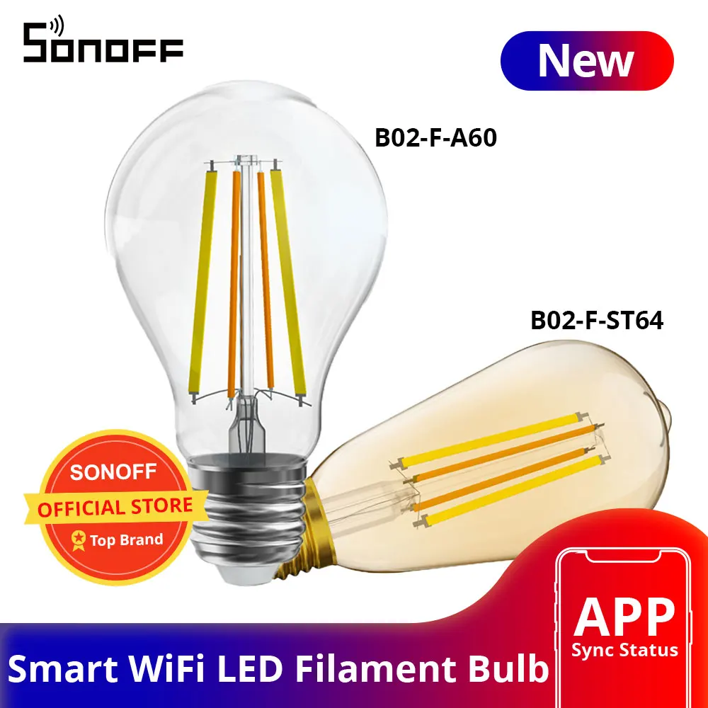 Sonoff B02-F-ST64 - Ampoule connectée WiFi au design rétro E27 blanc  réglable - Compatible eWelink, Google Home,  Alexa 