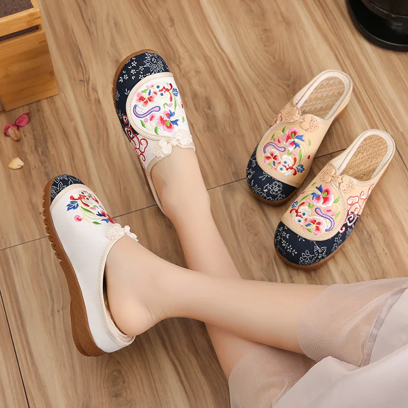 

2019 New Style Extra High Slanted Heel dan tuo xie Ethnic-Style Women's Embroidery Cloth Shoes Casual Summer Old Beijing Flax Sl
