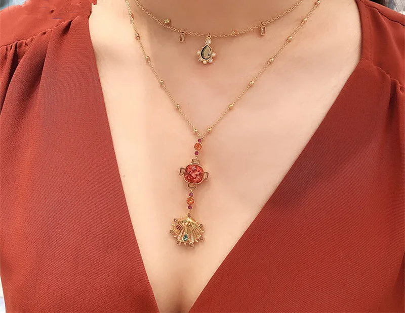 Новинка, SWA Lucky Goddess, простое двойное ожерелье два в одном, женское, элегантное, модное, в виде ракушки, на цепочке, подарок, вечерние