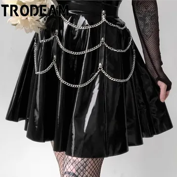 

TRODEAM Women Leather harness Waist High Garter Belt Chain Skirt With Garters Thigh Straps Sexy Stocking Harajuku Gothic Waist