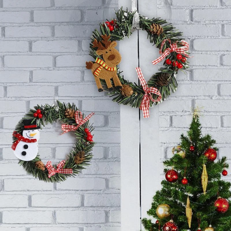 Christmas Tree Ornament Mini Garland Xmas Wall Door Hanging Wreath Santa Decor