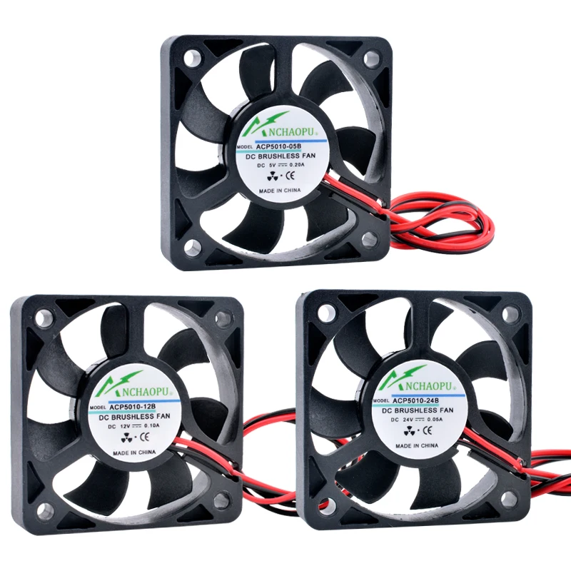 Cooling fan 5cm 50mm fan 50x50x10mm DC5V 12V 24V 2pin Cooling fan suitable for micro-chassis router inverter power supply charger ACP5010