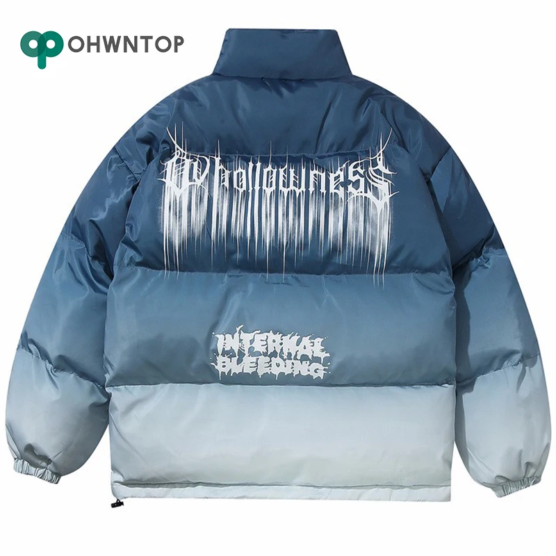 

Hip Hop Warm Outwear Jacket Parka Gradient Tie Dye Print Cotton Padded Jacket Streetwear Men Fashion Punk Rock Thick Parkas Coat