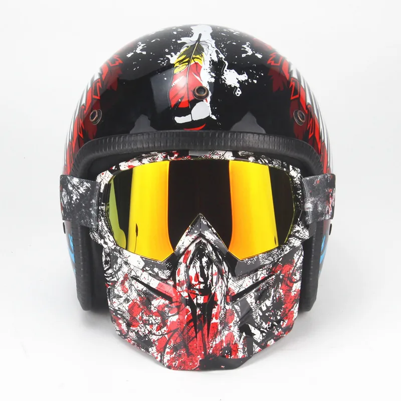 

Four Seasons Retro Helmet Cool Retro Harley Helmet Motorcycle Electric Locomotive 3/4 Half Helmet Skeleton Dragon Figure Men And