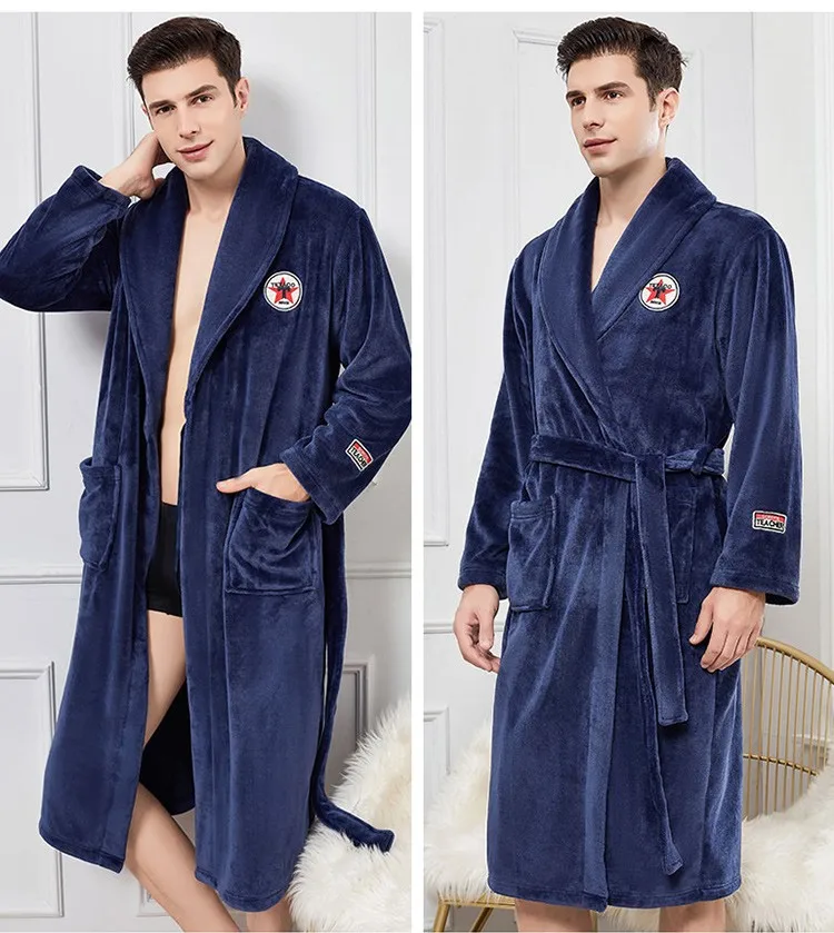 Winter Flannel Sleepwear Robe Kimono Gown Thicken Long Nightgown Plus Size 3XL 4XL Casual Men Bathrobe Soft Loose Home Clothes satin pajamas