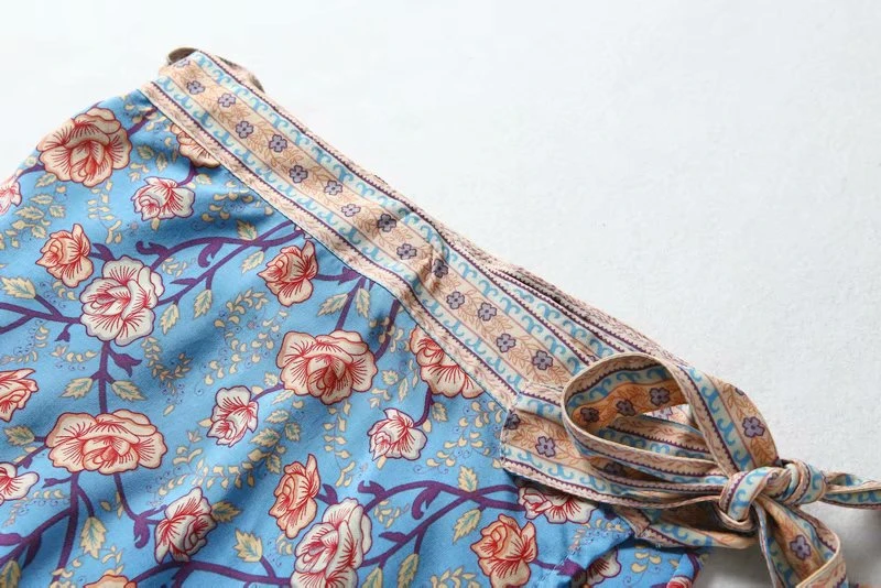 Boho chic хиппи женские богемные мини-юбки на завязках с цветочным принтом женская одежда из вискозы хлопковые пляжные юбки boho