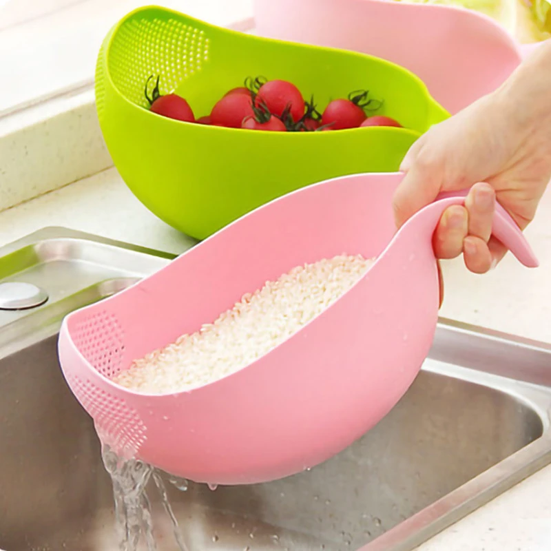 1pc Rice Beans Washing Filter Plastic Peas Strainer Multifunctional Basket Sieve Drainer Cleaning Gadget Random Color
