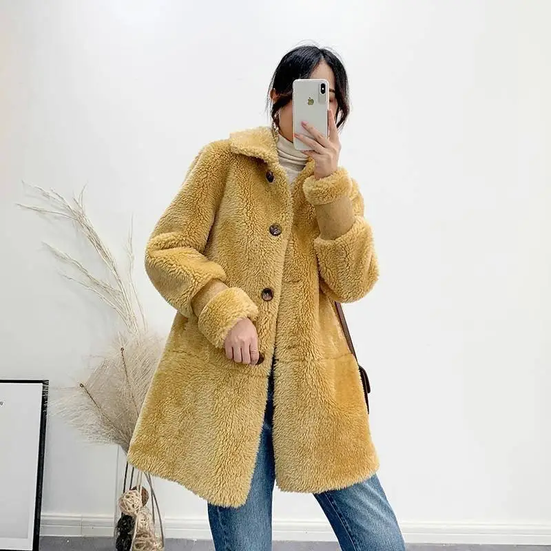 

Women Winter Real Fur Coat Plush Natural Sheep Shearing Fur Jacket Female Oversize Thicken Warm Wool Blends Outerwear K330