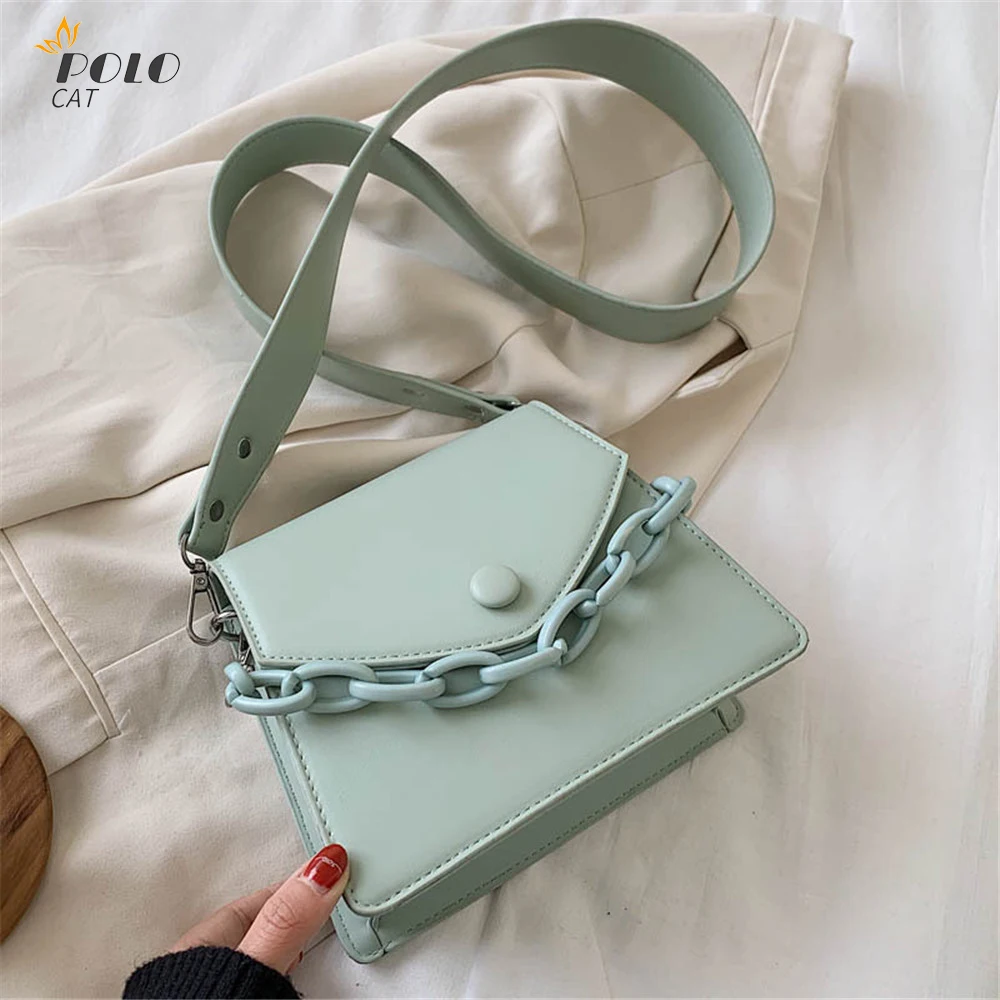

2020 New Simple Luxury Thick Chain Design Small Leather Crossbody Bags for Women Female Shoulder Messenger Bag Ladies Handbags
