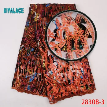 

Nigerian African Lace Fabric Dark blue Organza Newest With Flower Sequins African Tulle Lace For Wedding Party Dress YA2830B-3