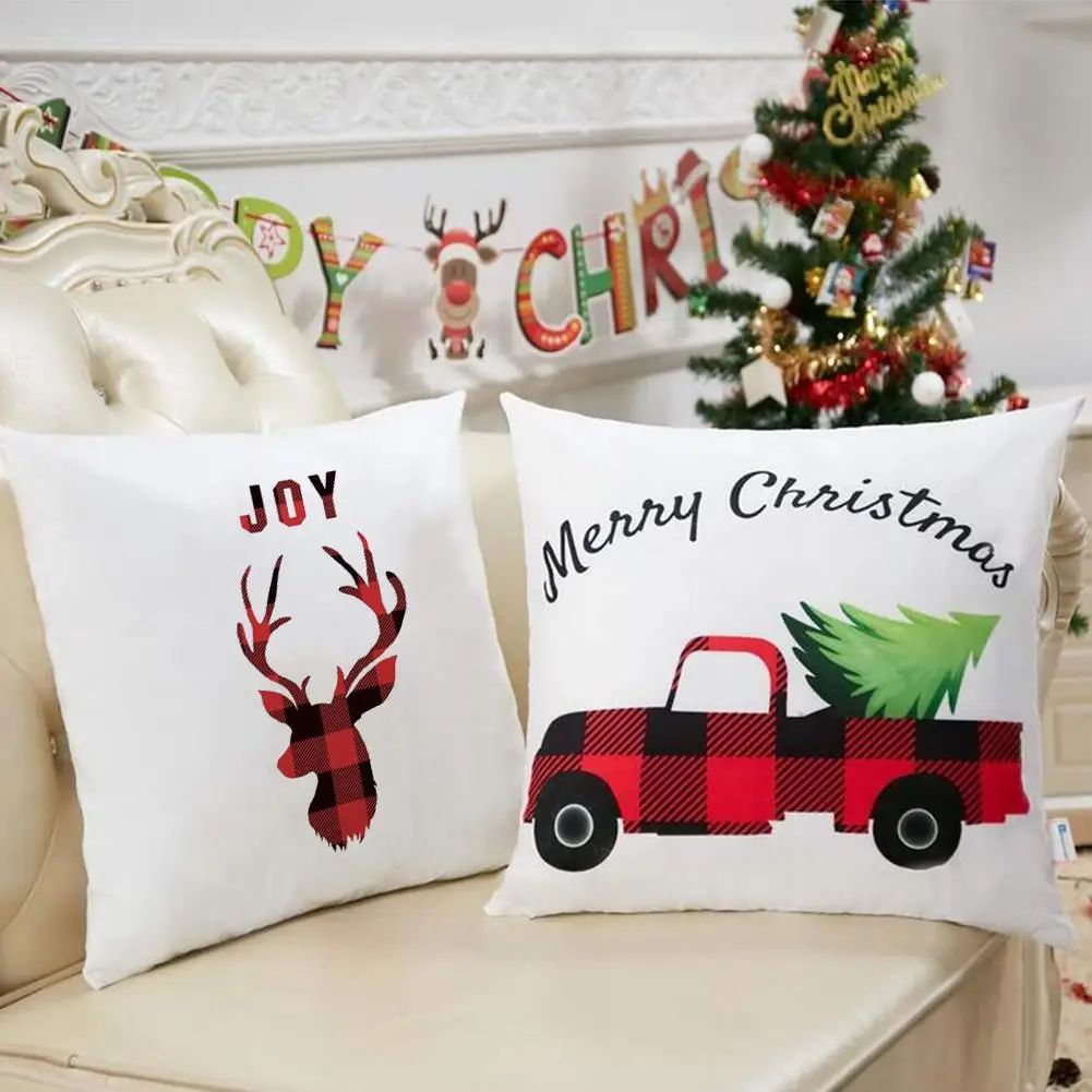 4PCS Christmas Cushion Cover Polyester Peach Skin Sofa Car Pillowcase Cushion Lumbar Cover Home Decorations