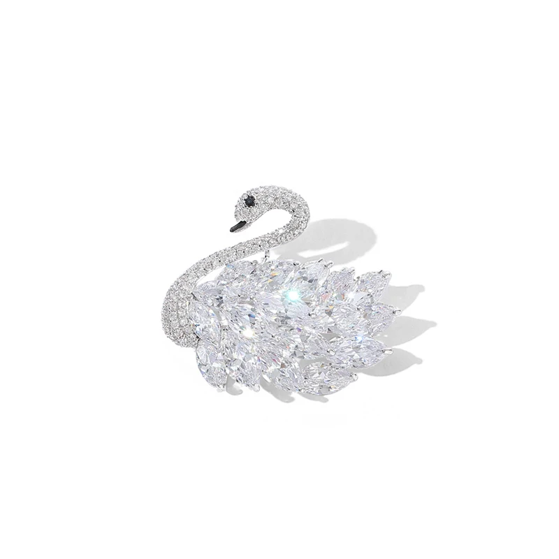 Sparkly White Zircons Swans Brooch Elegant Crystal Rhinestone Silver Gold Brooches Pins Gift for Women Animal Jewelry broche - Окраска металла: 2