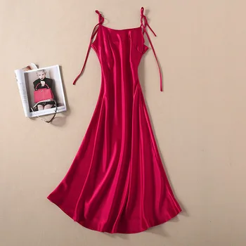 

2020 summer slip dress women sexy satin red dress designer brand spaghetti strap solid color brief black dresses green