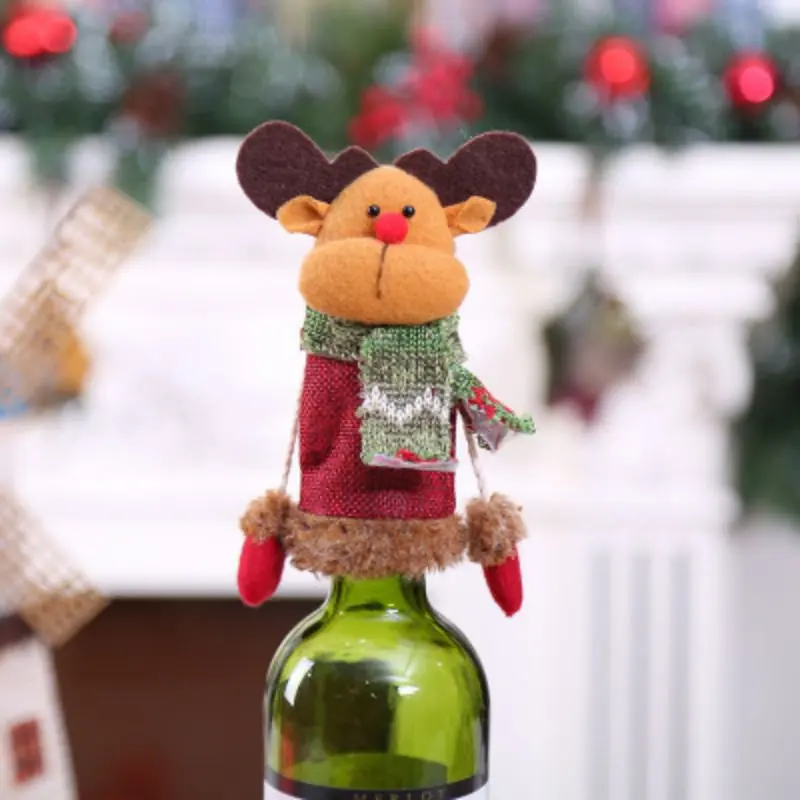 C Christmas Decorations Cartoon Santa Claus Wine Bottle Decoration Champagne Cute Wine Bottle Cap - Цвет: C