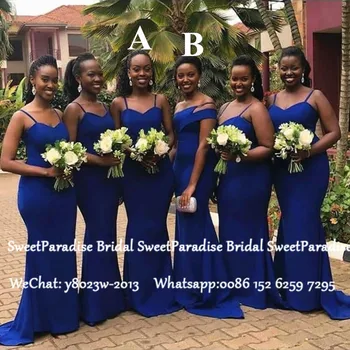 

Royal Blue Long Mermaid Bridesmaid Dresses 2020 African Women Sweetheart Neck Cheap Wedding Guest Dress Party