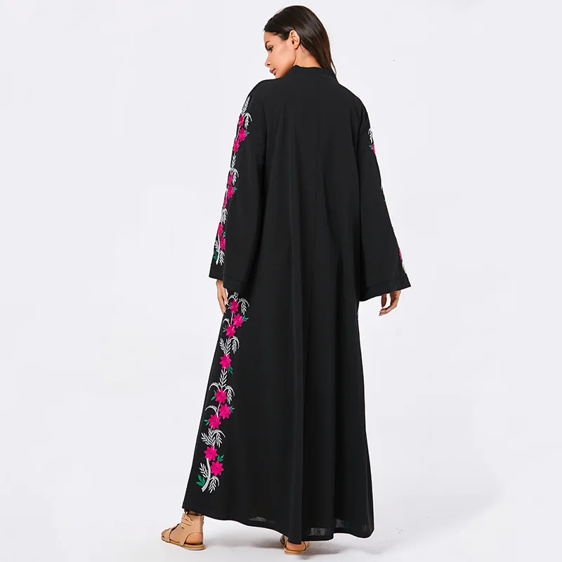 Мусульманские женщины открытый abaya Бархатная мини-юбка с вышивкой с закрытой пуговицей элегантные дамы плюс размер кимоно арабские кафтаны Дубай