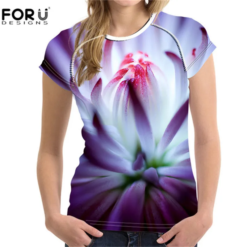 FORUDESIGNS/футболка с 3D принтом; футболки с цветочным принтом для женщин; футболки для девочек; дышащие женские эластичные футболки с коротким рукавом для бодибилдинга