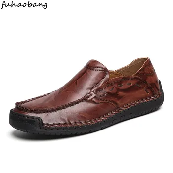 

Shoes Men Loafers genuine Leather Sneakers Men Casual Flats Shoe Comfortable Soft Slip On Boat Shoes plush size 48 Zapatos Hombr