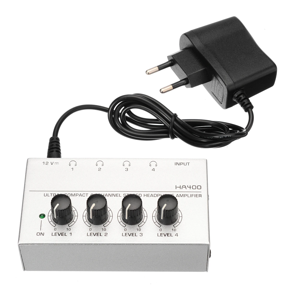 HA400 Amp Ultra Compact 4 Channel Headphone Amplifiers Silver Audio Stereo Microamp Amplifier With 12V DC EU Adapter Mayitr