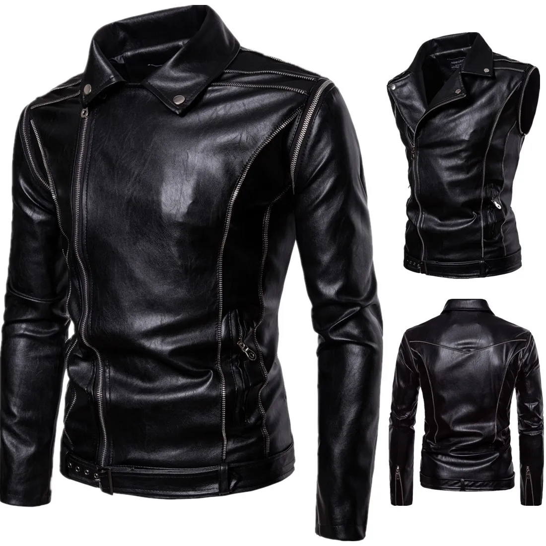

2018 Autumn New Style Removable Shoulder Sleeves Double Purpose Sportsman Locomotive Leather Coat Ouma Leather Jacket Men's B047