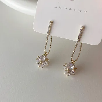 

Korea New OL Style Fashion And Romantic Zircon Ball Dangle Earrings For Women Wedding Date Birthday Jewelry Gift Hypoallergenic