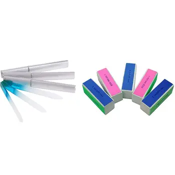 

5 x Nail Art Tips 4-Way Buffer Buffing Sanding Block Files Manicure Tool with Professional Glass Nails File