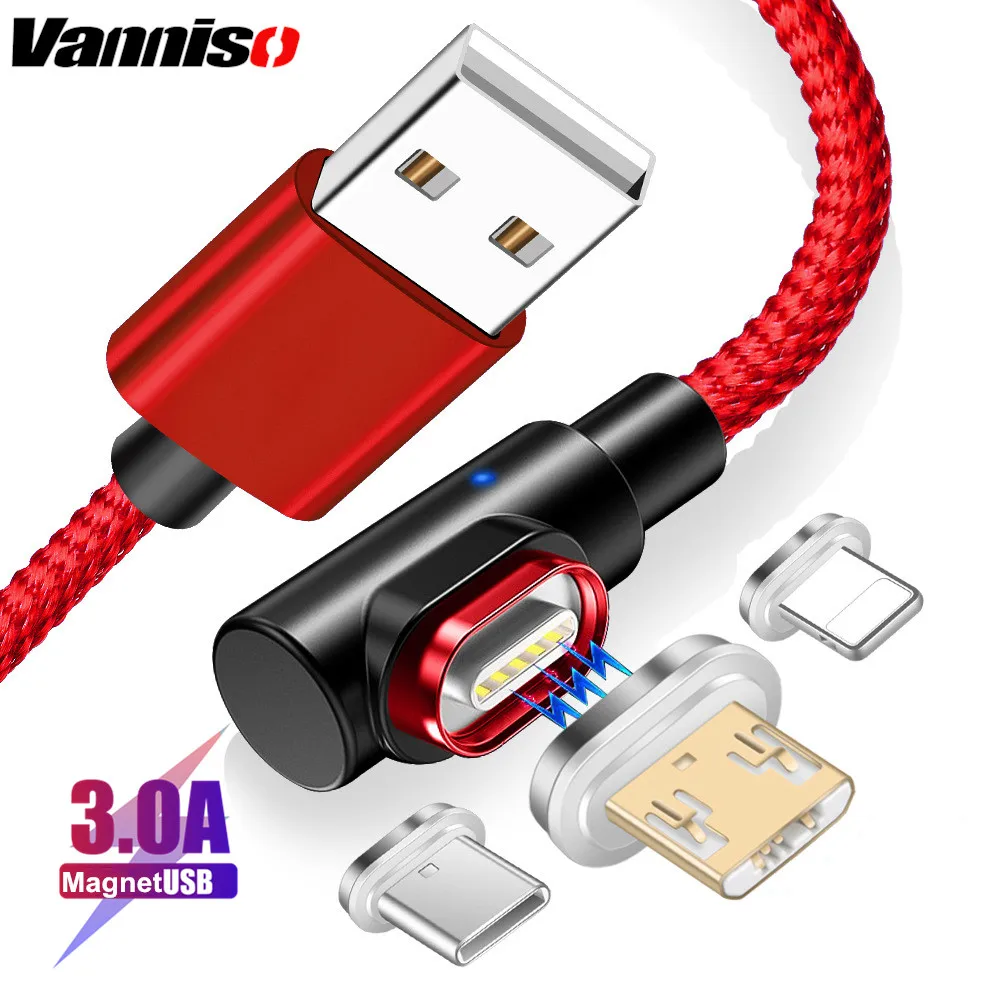 Магнитный кабель Vanniso 1 м 2 м Micro usb type C Быстрая зарядка 3A Microusb type-C магнитное зарядное устройство usb c для iphone X Xr Xs usb кабель