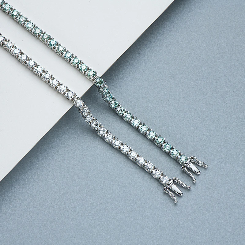 OEVAS 100% 925 Sterling Silver 3MM Real Moissanite Champagne Aquamarine Bracelet For Women Sparkling Wedding Party Fine Jewelry