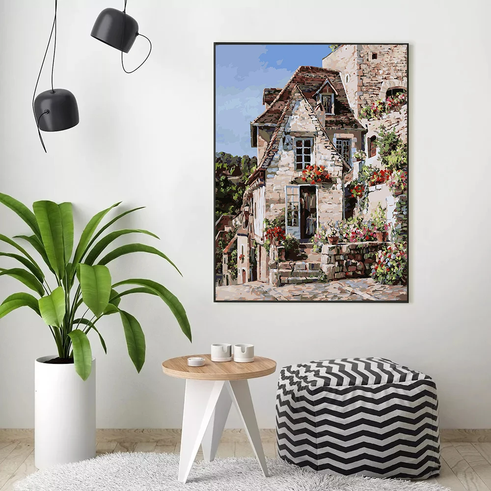 HUACAN Painting By Numbers House Scenery Pictures Gift Kits Drawing Canvas HandPainted Home Decor Gift