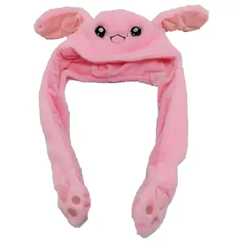 

Novelty Cute Rabbit Ear Shape Hat Can Move Airbag Magnet Cap Plush Gift Dance Toy Velvet Unisex Best Gift